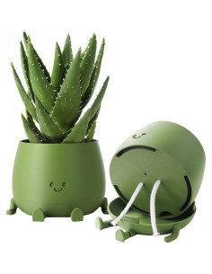 Maceta Autorriego TOPOLA Cara Feliz 13.2 cm Verde Oscuro 2