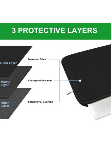 Funda para Laptop 15.6" DRIEAGHARJ Negra, Acolchada y Ligera