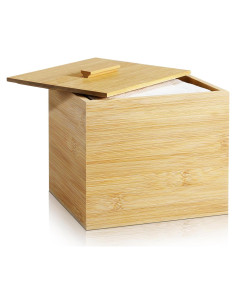 Caja de Bambú con Tapa y 50 Toallas Desechables para la Cara