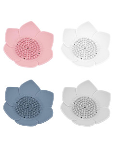 Framendino 4 Platos de Jabón Silicona Antideslizante Flor 12.5cm