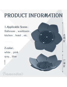 Framendino 4 Platos de Jabón Silicona Antideslizante Flor 12.5cm 2