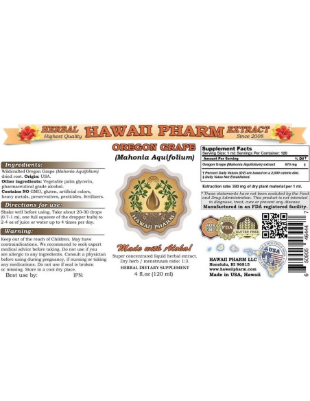 Extracto Líquido de Oregón Hawaii Pharm 2x60 ml Suplemento Herbal