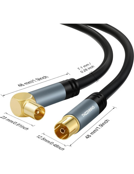 Cable Coaxial RG6 1.0M Zhongben con Conector 90 Grados HDTV