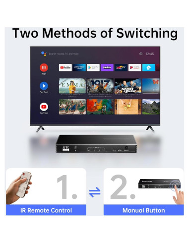 Interruptor HDMI 4 en 1 Biaze 8K@60Hz 4K@120Hz Control Remoto
