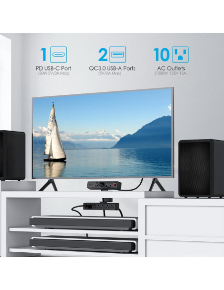 Toma de Corriente con Abrazadera VILONG 10 Salidas AC 3 USB