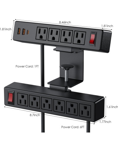 Toma de Corriente con Abrazadera VILONG 10 Salidas AC 3 USB