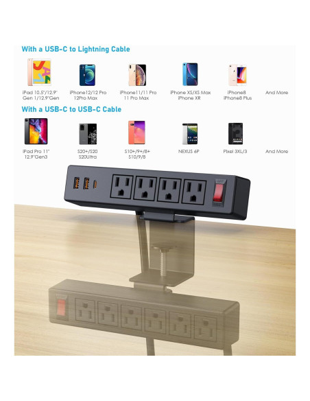 Toma de Corriente con Abrazadera VILONG 10 Salidas AC 3 USB