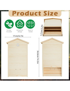 Casa de Murciélagos de Madera Wenqik - Doble Cámara 39.5x23x8cm 2