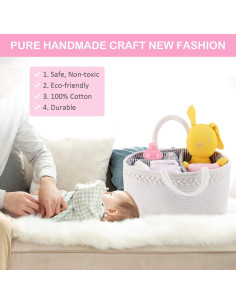 Cesta de Pañales ABenkle Grande Algodón Blanco Organizador 2