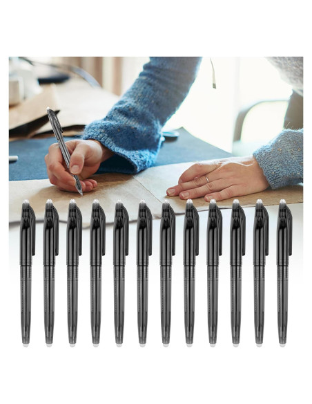 12 Bolígrafos Borrables por Calor para Tela - lyforx Negro