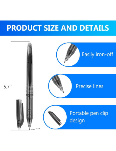 12 Bolígrafos Borrables por Calor para Tela - lyforx Negro
