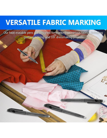 12 Bolígrafos Borrables por Calor para Tela - lyforx Negro
