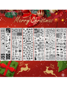 Kit 6 Placas Estampado Uñas Navidad OCOUYVD-237 12x4cm 2