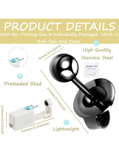 Kit de perforación de orejas 2 piezas - Pistola desechable 3mm