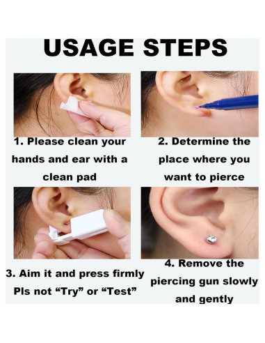 Kit de perforación de orejas 2 piezas - Pistola desechable 3mm