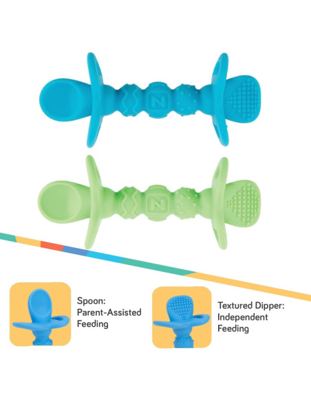 Cucharas de Silicona Nuby Dipeez 2 en 1 Azul Verde 2pk Cucharas de Silicona Nuby Dipeez 2 en 1 Azul Verde 2pk