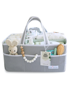 Cesta de Pañales Lily Miles Grande Gris/Menta - Organizador Portátil