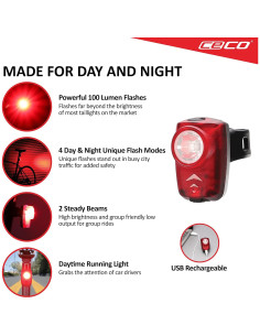 Luz Trasera Recargable USB CECO T100 100 Lúmenes IP67 Roja 2
