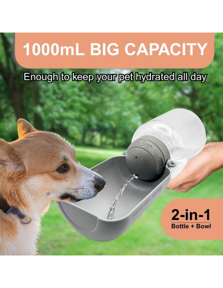 Botella de Agua Portátil para Perros Diamond Mutt 1000ml Gris