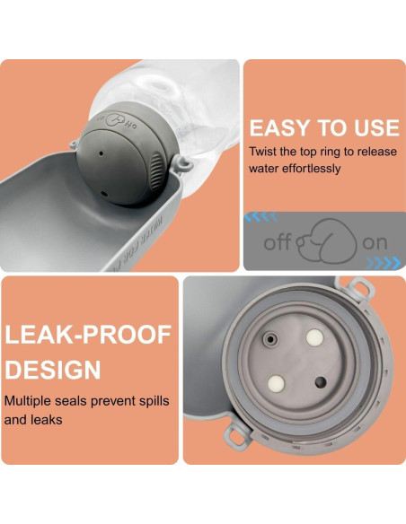 Botella de Agua Portátil para Perros Diamond Mutt 1000ml Gris