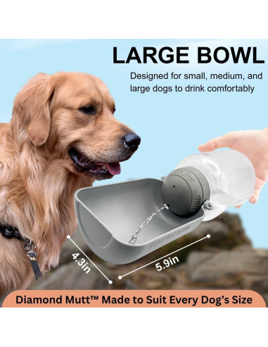 Botella de Agua Portátil para Perros Diamond Mutt 1000ml Gris