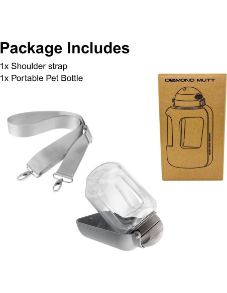 Botella de Agua Portátil para Perros Diamond Mutt 1000ml Gris