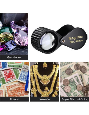 Lupa de Joyero 30x Landtek con Lente de 18mm y Funda de Cuero