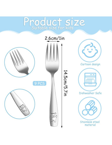 Set de Cubiertos para Niños Pimoys 9 Piezas Acero Inoxidable