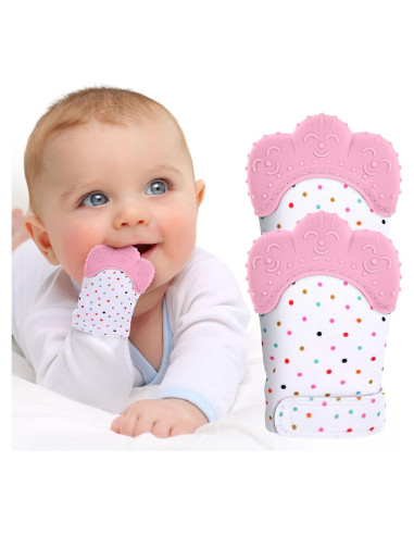 2 Pack Mitones de Silicona para Dentición Vicloon Rosa