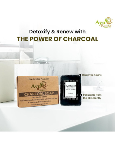 Jabón de Carbón Activado AyurRoots 110g - Limpieza Profunda