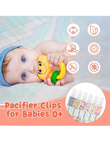 Babygoal Clips de Chupete Florales - Paquete de 6 Unidades