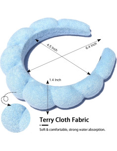 Diadema de Spa HITMODA de Tela de Toalla Azul para Maquillaje 2