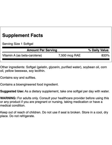 Swanson Beta-Caroteno 7500 mcg 300 Cápsulas Salud Ocular e Inmunológica