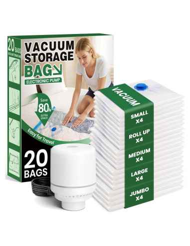 Bolsas de Almacenamiento al Vacío FUNFERY - 20 Piezas con Bomba