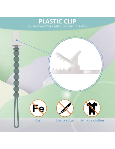 Clip de Chupete de Silicona Gris - 4 Piezas, Seguro y Práctico Clip de Chupete de Silicona Gris - 4 Piezas, Seguro y Práctico