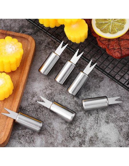 Tenedores de Maíz Reutilizables PRETYZOOM Acero Inoxidable 10pcs