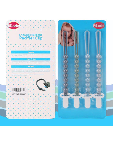 Clip de Chupete de Silicona Gris - 4 Piezas, Seguro y Práctico