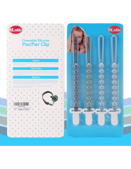 Clip de Chupete de Silicona Gris - 4 Piezas, Seguro y Práctico Clip de Chupete de Silicona Gris - 4 Piezas, Seguro y Práctico