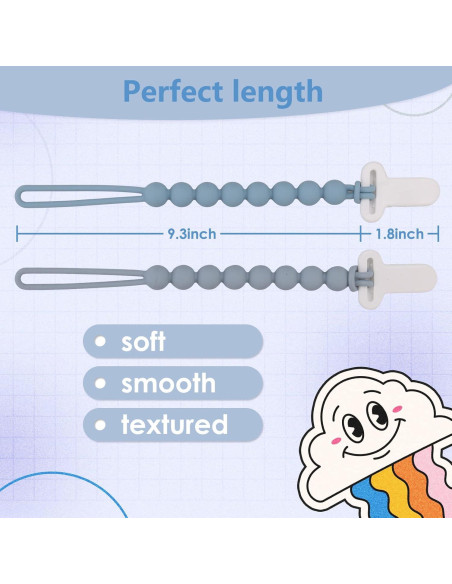 Clip de Chupete de Silicona Gris - 4 Piezas, Seguro y Práctico Clip de Chupete de Silicona Gris - 4 Piezas, Seguro y Práctico