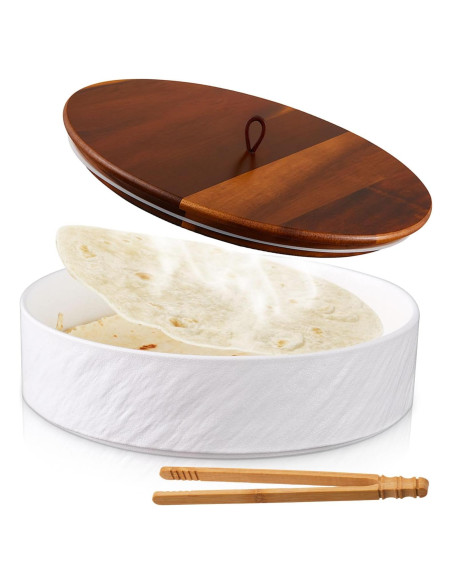 Calentador de Tortillas SiliFine Cerámica 24.89 cm con Tapa de Madera