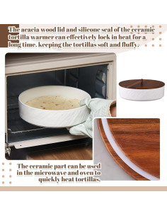 Calentador de Tortillas SiliFine Cerámica 24.89 cm con Tapa de Madera 2