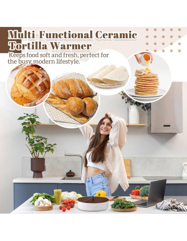 Calentador de Tortillas SiliFine Cerámica 24.89 cm con Tapa de Madera