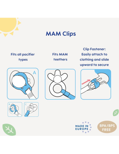 Clips para Chupetes MAM - Paquete de 2, Ajuste Universal