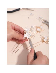 Horquillas de Novia SELFCLOUD 6 Pcs Perlas Flor Blanca Dorada 2