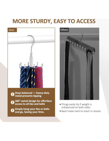 Perchero de Corbatas y Cinturones ZEDODIER 8 Ganchos Plata