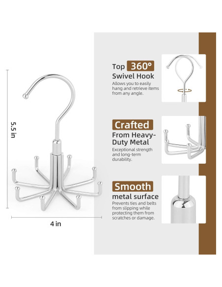 Perchero de Corbatas y Cinturones ZEDODIER 8 Ganchos Plata