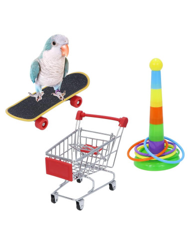 Juguetes para Aves Wontee - 3 Piezas: Carrito, Patineta, Anillo