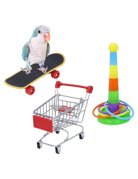 Juguetes para Aves Wontee - 3 Piezas: Carrito, Patineta, Anillo