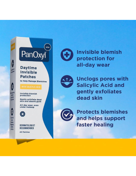 Parche Invisible PanOxyl para el Día - 40 Parches (20 Grandes y 20 Pequeños) - Ácido Salicílico y Extracto de Té Verde Parche Invisible PanOxyl para el Día - 40 Parches (20 Grandes y 20 Pequeños) - Ácido Salicílico y Extracto de Té Verde