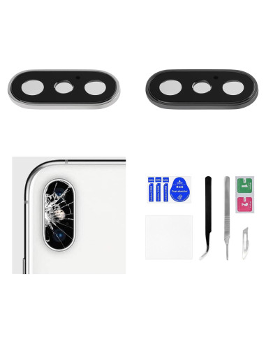 2 Juegos Lente Cámara Trasera iPhone X Risidamoy Gris Plateado